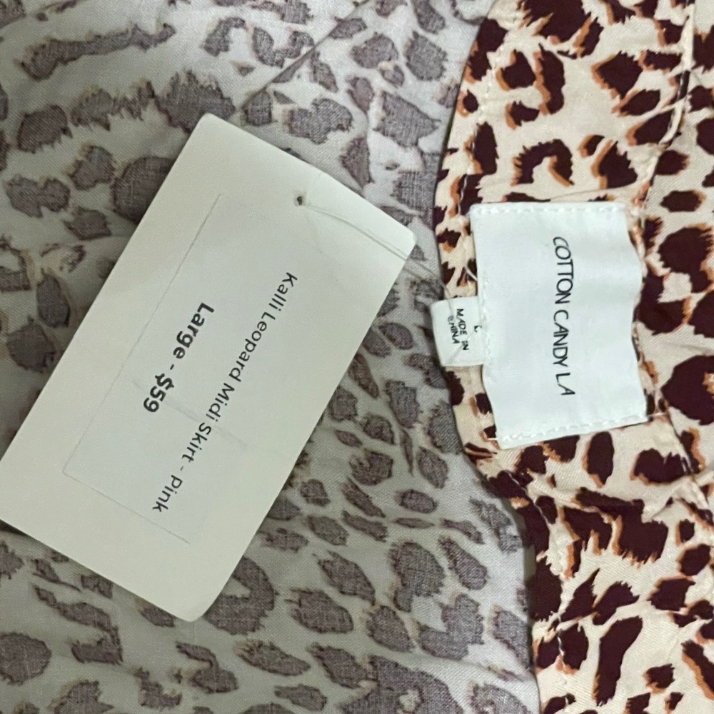 NWT Cotton Candy LA Kali Leopard Print Midi Skirt Pink Large Slit - Picture 7 of 8